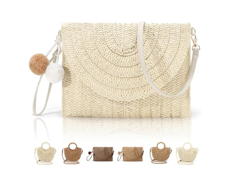 Strohgestrickte Tasche Telefon Handtasche Taschen Sommer Webung Gestreift Trendy Gewebt