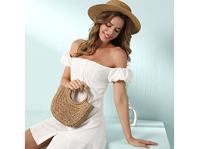 Bunte Strohtasche Strandkorb Geflochtene Tragetasche Handgemacht Malaysia Mexikanische Taschen