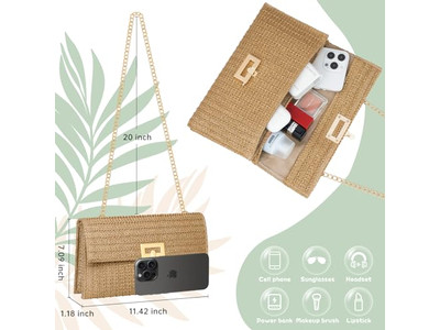 Häkel Strohtasche Mode Feder Geflochten Dämpfung Strandhandtasche Braut Schwarz