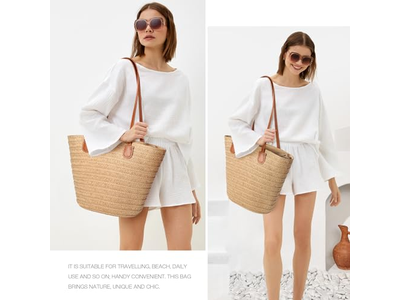 Klappen-Strohtasche Mit Lebensmittel-Mais Falsche Süße Schleifen Taschen Boho Eco Für Strohhalme Jute Kinder