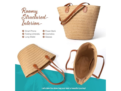 Klappen-Strohtasche Mit Lebensmittel-Mais Falsche Süße Schleifen Taschen Boho Eco Für Strohhalme Jute Kinder