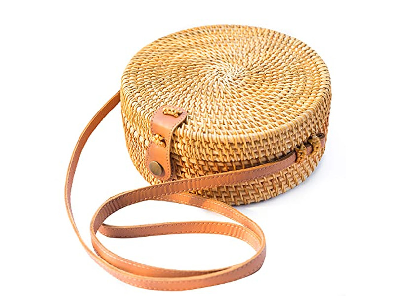 Mädchen Strohhandtasche Handwerk Tasche Handgewebt Indonesien Isoliert Kinder Strand