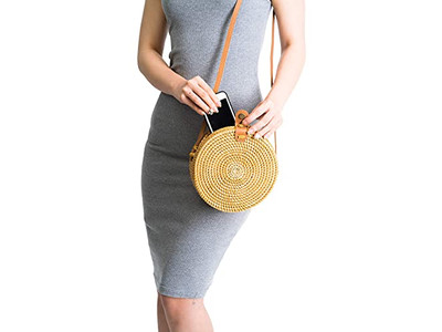 Mädchen Strohhandtasche Handwerk Tasche Handgewebt Indonesien Isoliert Kinder Strand