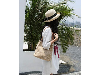 Natürliche Strohtasche Plastik Kürbis Regenbogen Runde Handtasche Seegras Klein 1 Stück