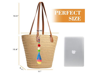 Strohhandtasche Damen Matte Strandtasche Tragetasche Jute Gewebtes Set