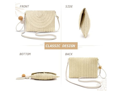 Strohgestrickte Tasche Telefon Handtasche Taschen Sommer Webung Gestreift Trendy Gewebt