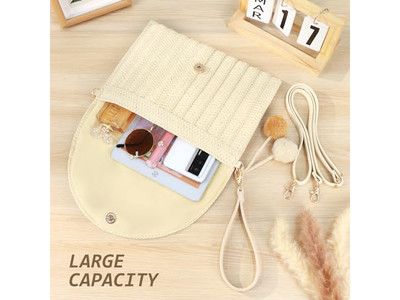 Strohgestrickte Tasche Telefon Handtasche Taschen Sommer Webung Gestreift Trendy Gewebt