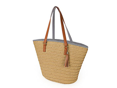 Damen Strohhandtasche Weizen Strandtasche Frau Gewebte Damen Boho Taschen Holzgriff