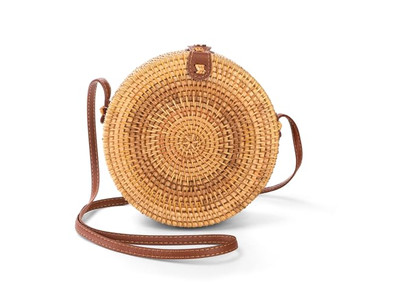 Gewebte Papierstrohtasche Schwarze Runde Taschen aus Natürlichem Bali-Rattan Individuelles Logo